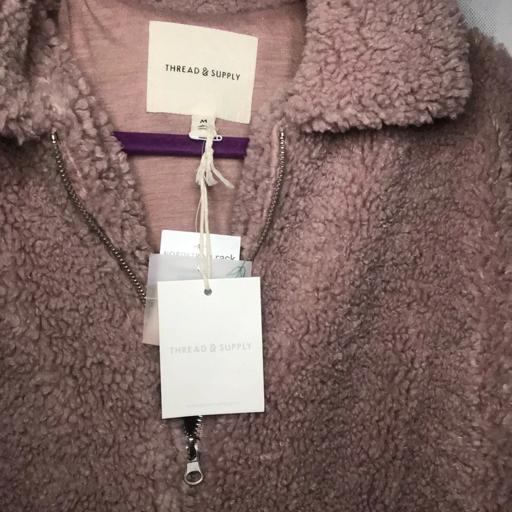 Thread & Supply Teddy Sherpa Full Zip Jacket Coat in Color Adobe Rose - Picture 12 of 12